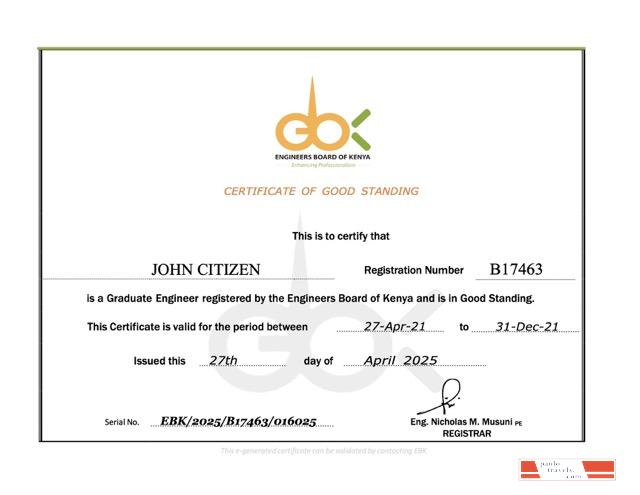 Kenya certificate of good standing Word and PDF template